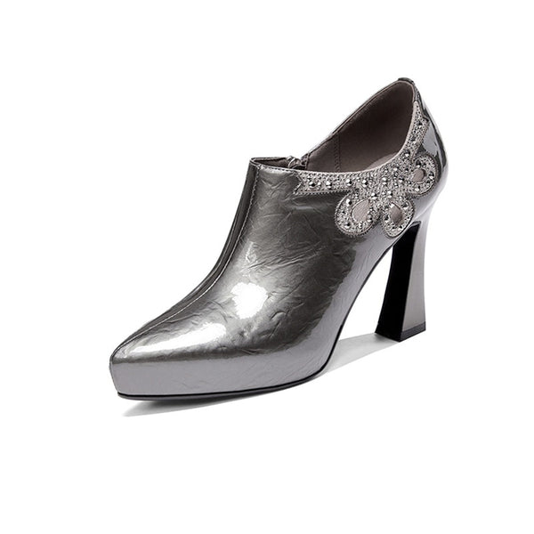 Rhinestone Genuine Leather Pumps Shoes