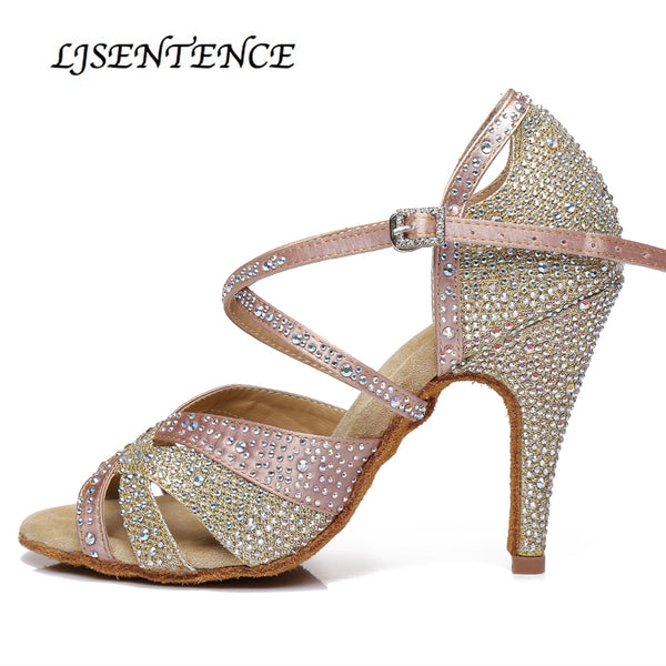Rhinestone Latin Dance Shoes Dancing Shoes for Women Shoes Pink White Color Pearl High Heel Spike Cuba Soft Sole Flexible Stable