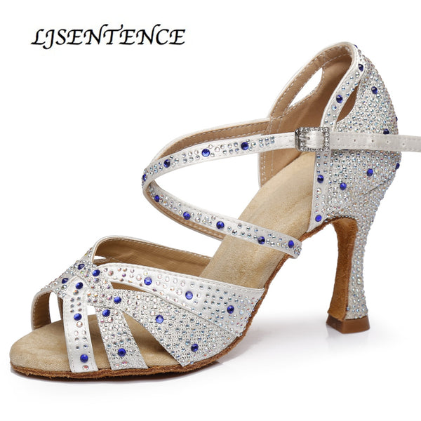 Rhinestone Latin Dance Shoes Dancing Shoes for Women Shoes Pink White Color Pearl High Heel Spike Cuba Soft Sole Flexible Stable
