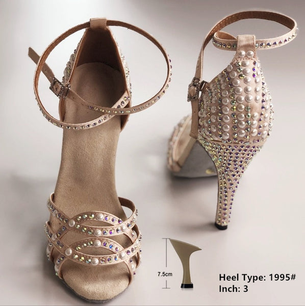 Ballroom Latin Tango Dance Shoes with Rhinestones- 7.5cm/8,5cm/9cm/10cm heel