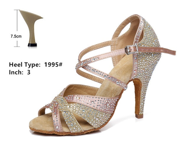 Rhinestone Latin Dance Shoes - 6cm/7.5cm/8,5cm/9cm/10cm heel