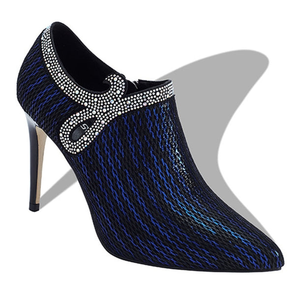 FEDONAS 2020 Quality Women Genuine Leather Pointed Toe Thin High Heels Pumps Side Zipper Crystal Party Prom Dancing Shoes Woman