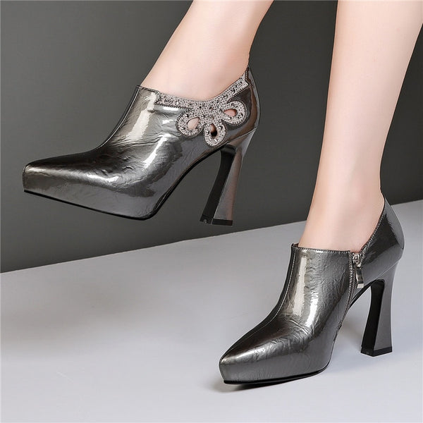 FEDONAS Rhinestone Fashion Women Pumps Spring Summer Prom High Heeled Shoes Woman Genuine Leather Pointed Toe Sexy Female Pumps