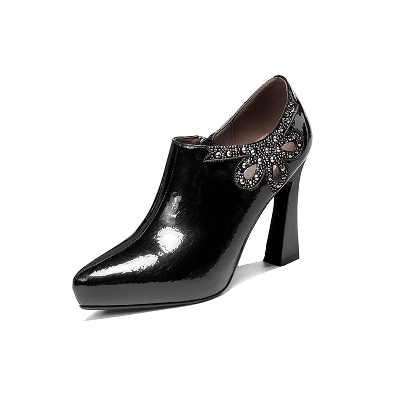 Rhinestone Genuine Leather Pumps Shoes