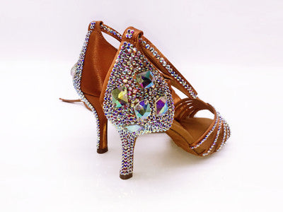 Leather Latin Dance Shoes with Rhinestone - Heels 3.5/4.5/5.5/7.5/8.5cm