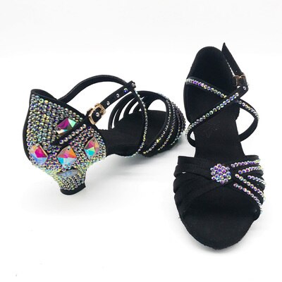 Leather Latin Dance Shoes with Rhinestone - Heels 3.5/4.5/5.5/7.5/8.5cm