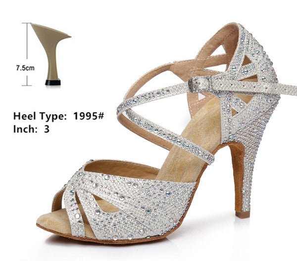 Rhinestones Salsa Shoes - 6cm/7.5cm/8,5cm/9cm/10cm heel