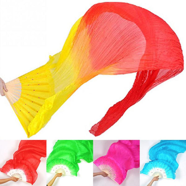 New 1.8m Hand Made Colorful Belly Dance Women Costume Bamboo Long Silk Fans Veil Silk Fan