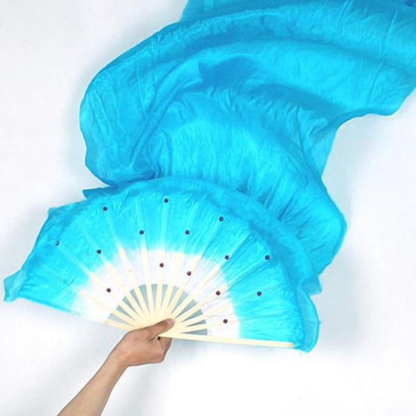 New 1.8m Hand Made Colorful Belly Dance Women Costume Bamboo Long Silk Fans Veil Silk Fan
