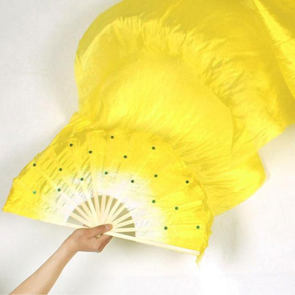 New 1.8m Hand Made Colorful Belly Dance Women Costume Bamboo Long Silk Fans Veil Silk Fan