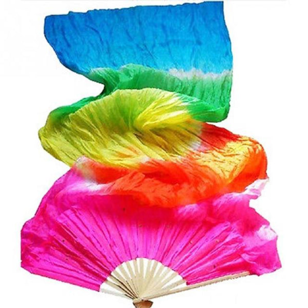 New 1.8m Hand Made Colorful Belly Dance Women Costume Bamboo Long Silk Fans Veil Silk Fan